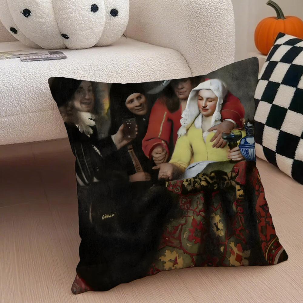 J-Johannes V-Vermeer Cushion Cover Linen Pillow Case Soft Breathable Protective Couch Room Decoration