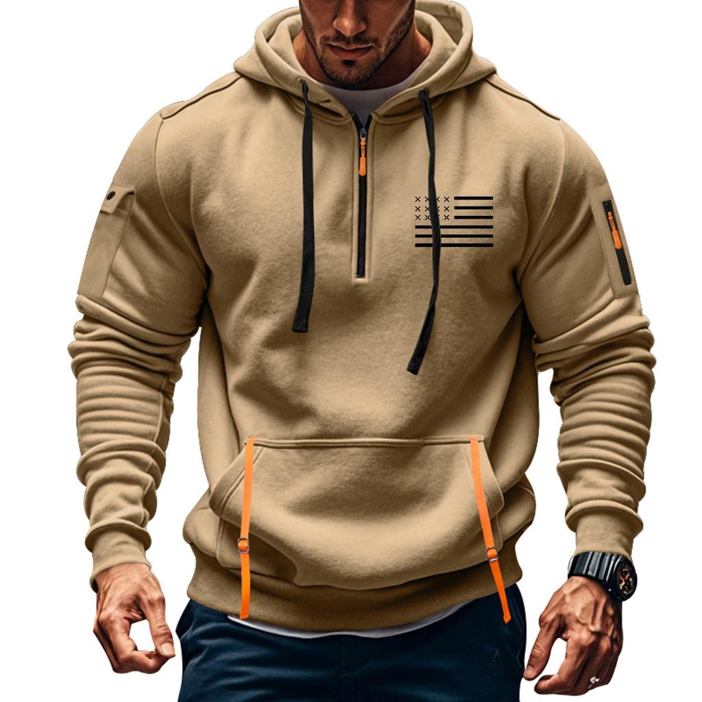 Men's Printed Sweatshirt Hoodie Zipper Arm Pocket Cardigan Men's Sports Large Size Casual Hoodie