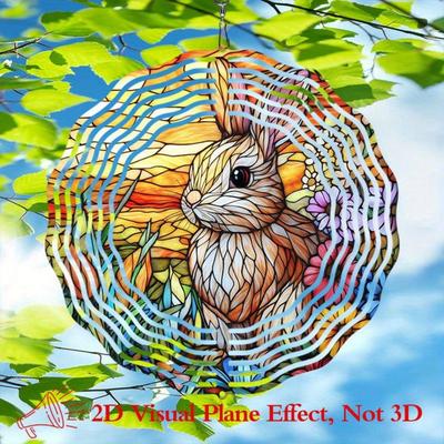 Buntglas Hase Floral Windspiel 10 Zoll Doppelseitig Drehend Gartendekor für Außen Innen Terrasse Veranda Hof Wandkunst