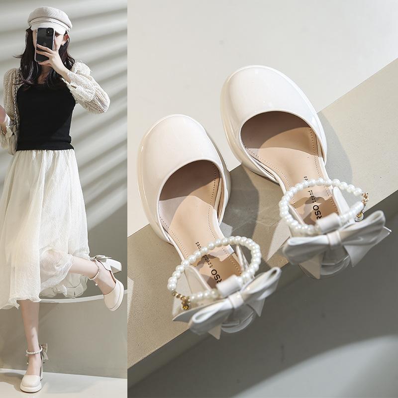 Mary Jane High Heels Women's 2024 Spring/Summer New French Style Style Paired with Thick Heel Sandals