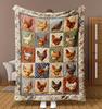 1pc This Colorful Plaid Farm Chicken Patchwork Flannel Blanket Features A Flock Of Multicolored Chickens And Floral Trim. Soft
