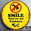 1pc 8x8in Retro No Dogs Allowed Sign 2D Flat Round Warning Plaque With Surveillance Camera Decorative Yard Garden Doorway