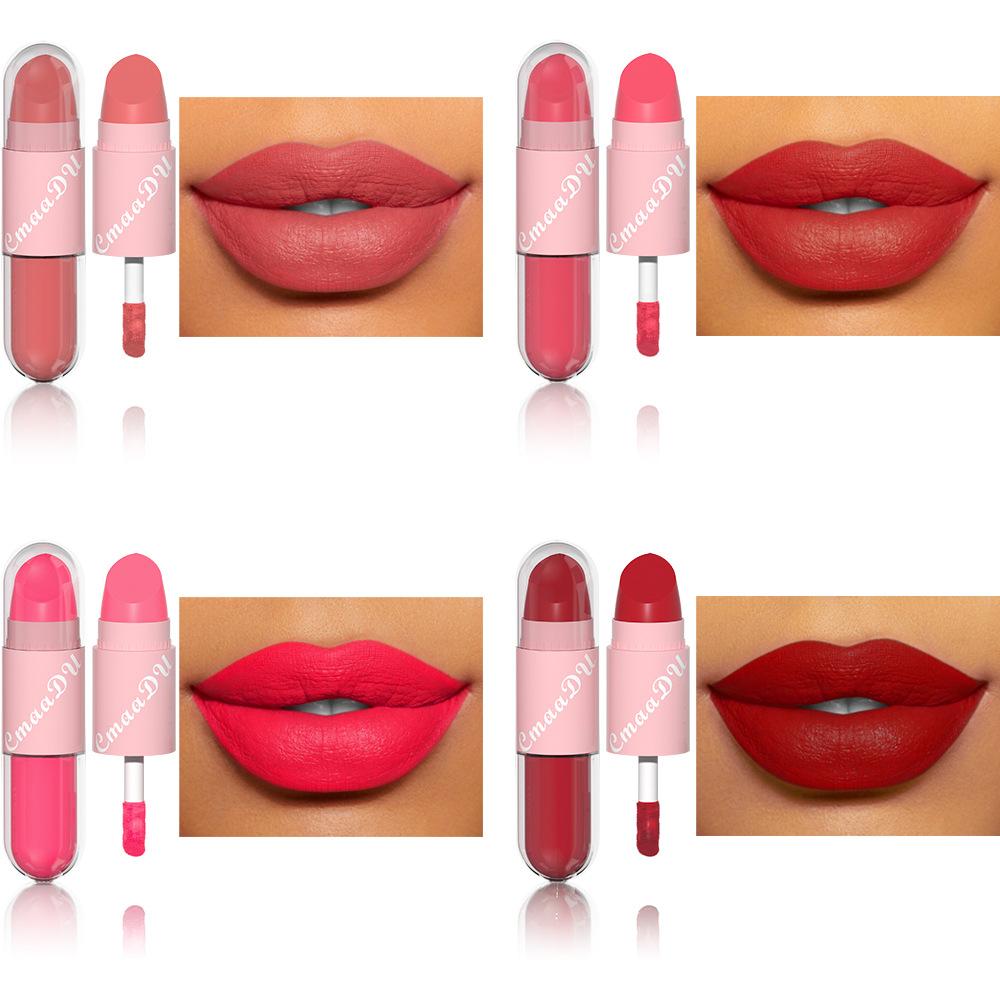 CmaaDu Waterproof and Sweatproof Multi-color Optional Face Color Lipstick Lip Gloss 2-in-1! Lasting Color, One To Create Three-dimensional Makeup