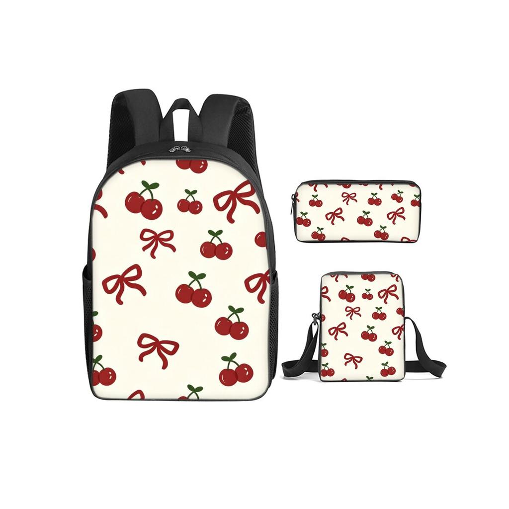 Bow Print 3Pcs/Set Backpack with Messenger Bag ,Pencil Bags for Boy/Girl Best Gift Cartoon Student School Bags