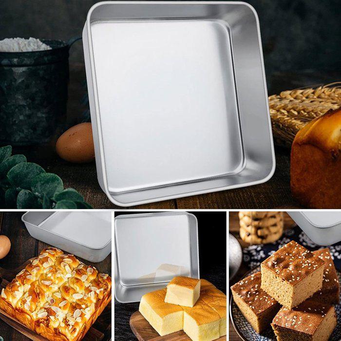 Quadratische Edelstahlform - 2er-Set - 21 x 21 x 5 cm - Spülmaschinenfest - Ideal für Kuchen