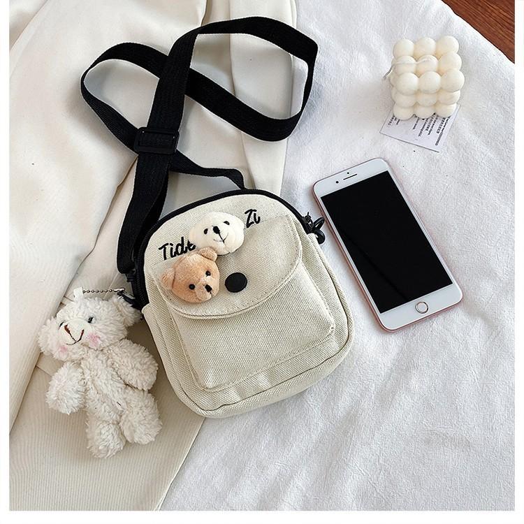 Cute soft girl vintage girl messenger bag simple retro student canvas small bag mobile phone bag