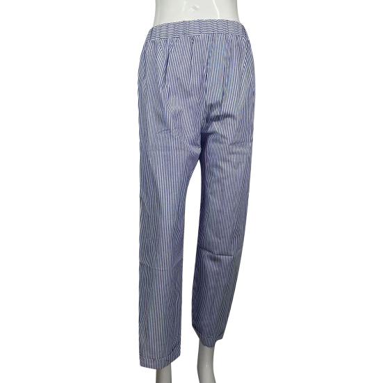 Women Casual Trousers Mid-rise Jacquard Striped Print Long Pants with Pockets Straight Fit Oxford Cloth Pants