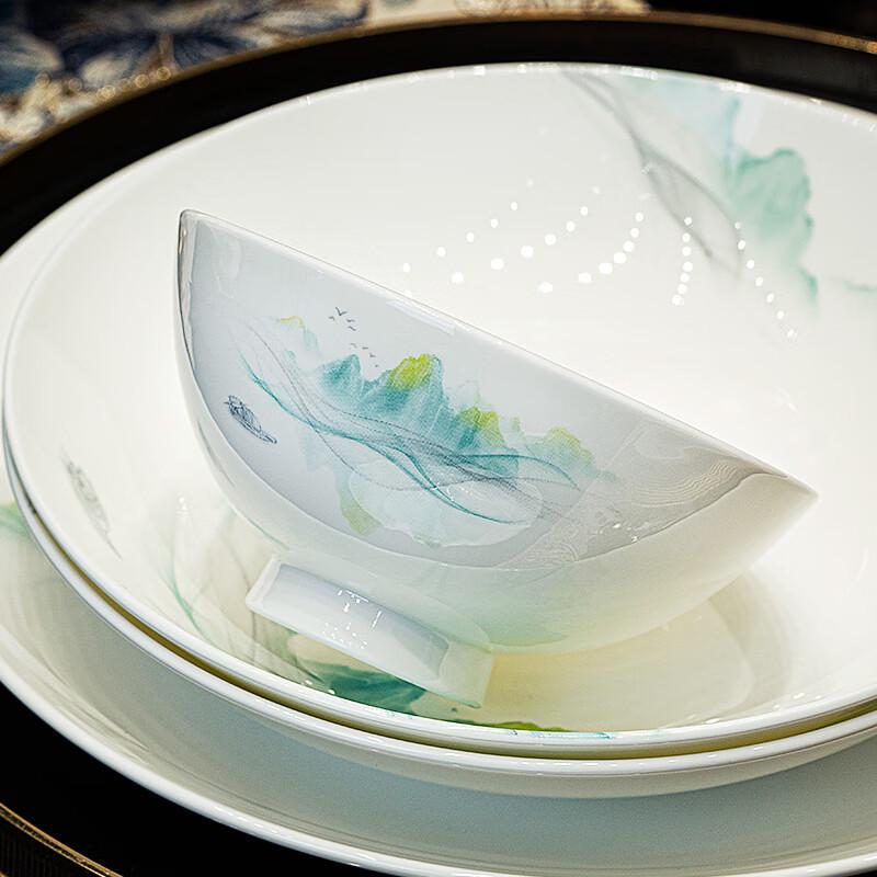 Tangshan Bone China Bowl Set: Rice, Soup, Noodle Bowls & Plates with Chopsticks - Perfect Housewarming Gift