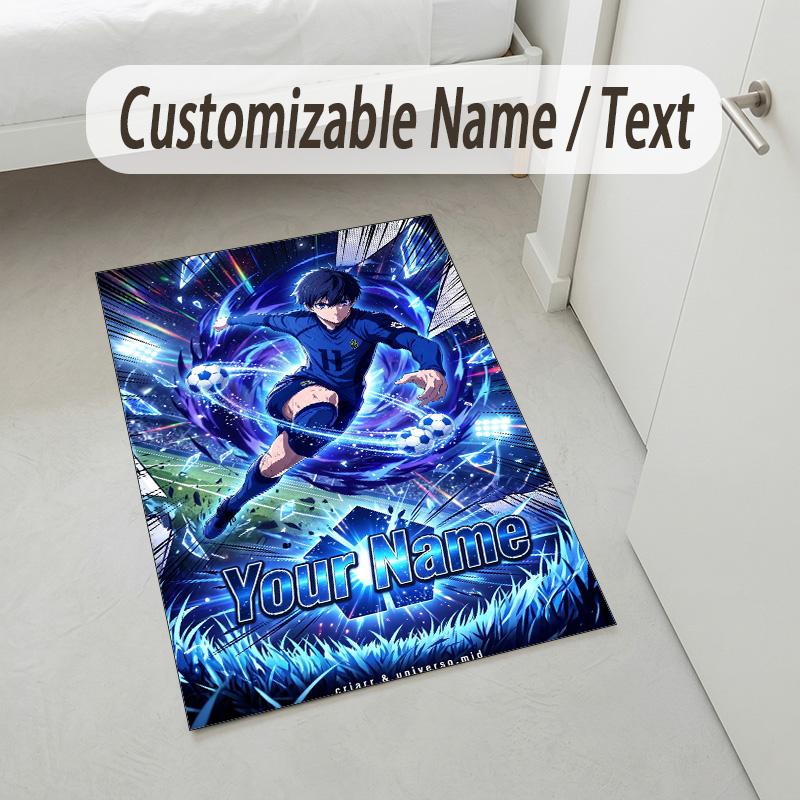 Personalized Crystal Velvet Carpet,Blue Lock Custom Printed Name, Plush Area Rug For Home Indoor Decor