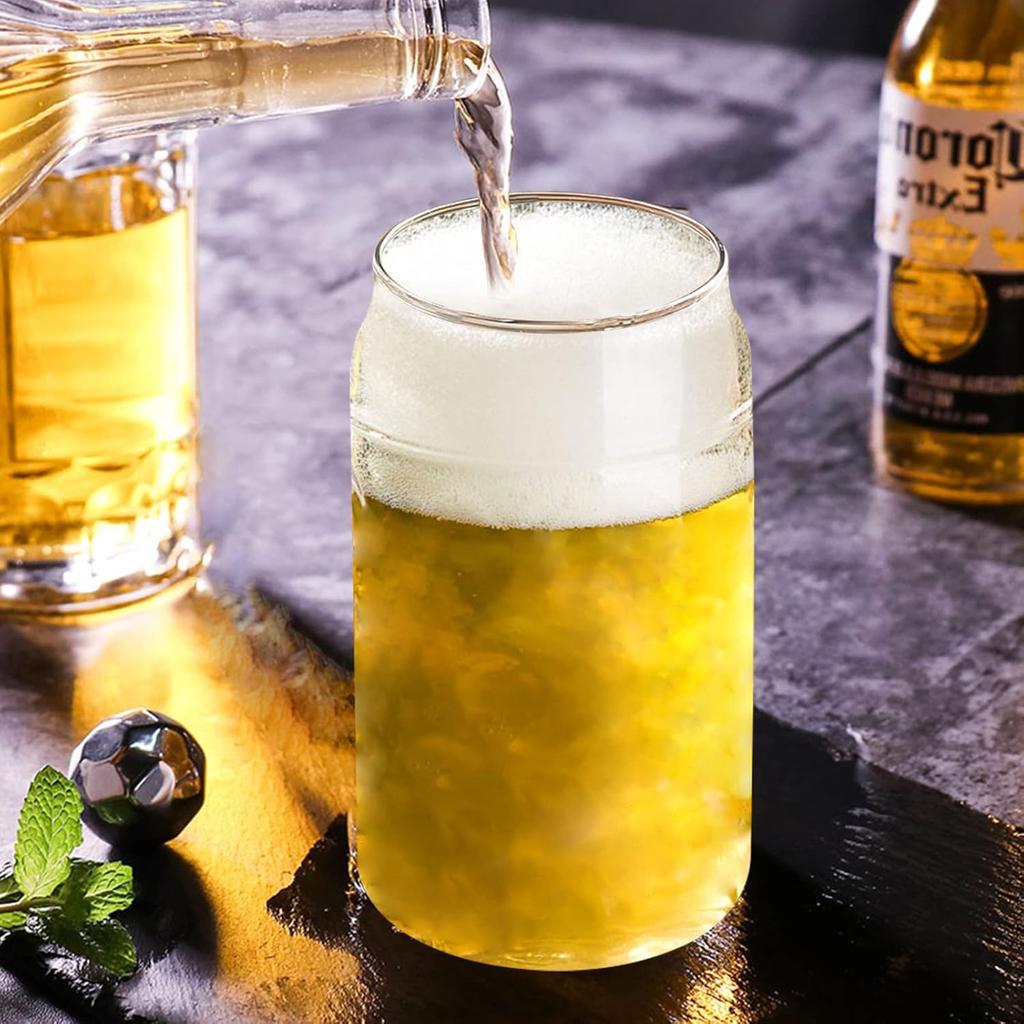 Drinking Glasses with Bamboo Lids and Glass Straw 2PCS Set, 16oz Glass Cups with Lids and Straws, Beer, Iced Coffee Glasses, Soda, Gift 1 Cleaning