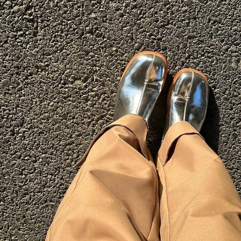 Leather retro square head flat bottom monk small leather shoes women's spring and autumn new versatile two-wear stepping heel loafers single shoes