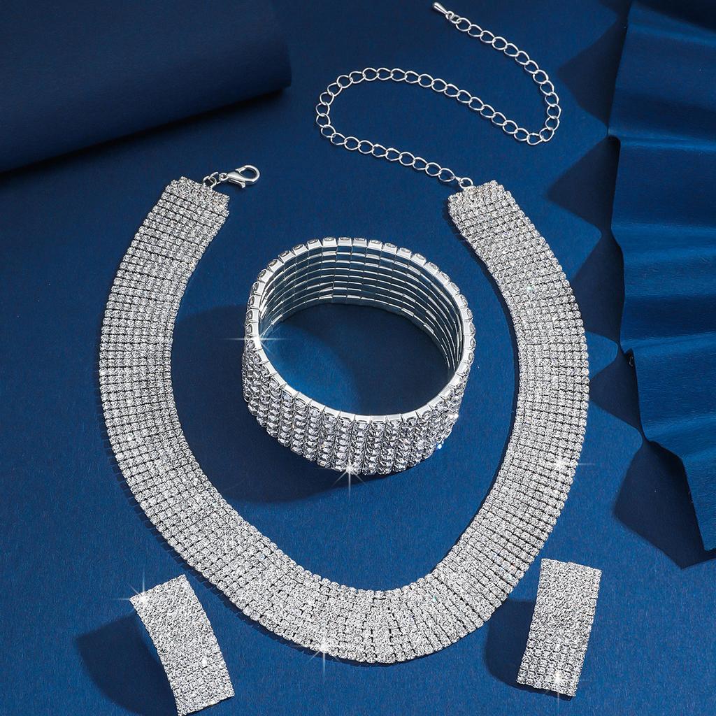 Source Fashion Claw Chain Loop Rhinestone Necklace Earrings Set Dinner Dress Collarbone Chain Necklace Women