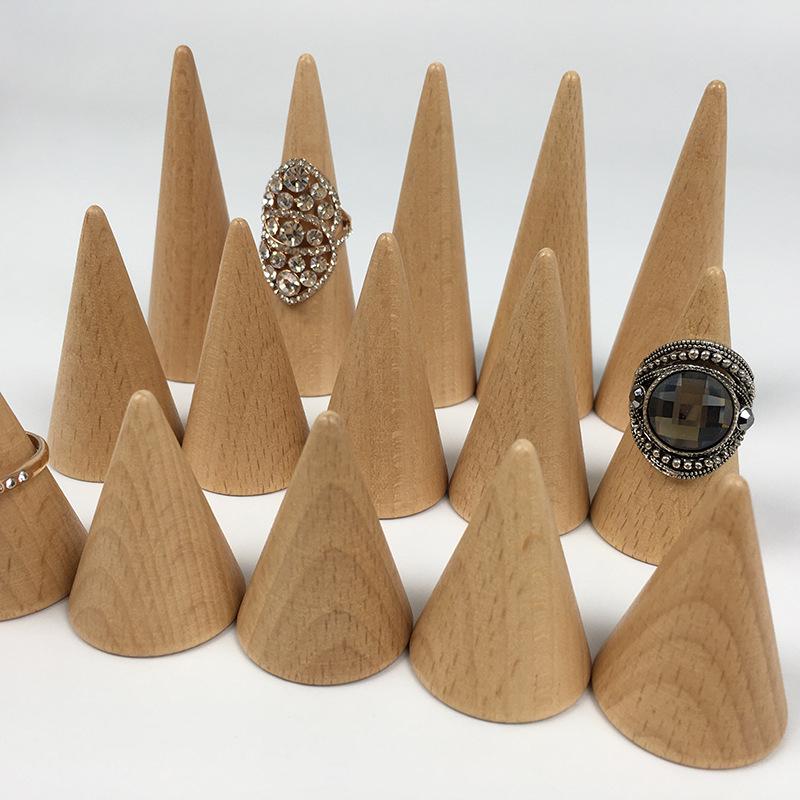Beech Wood Ring Holder - Conical Display Stand for Jewelry Storage