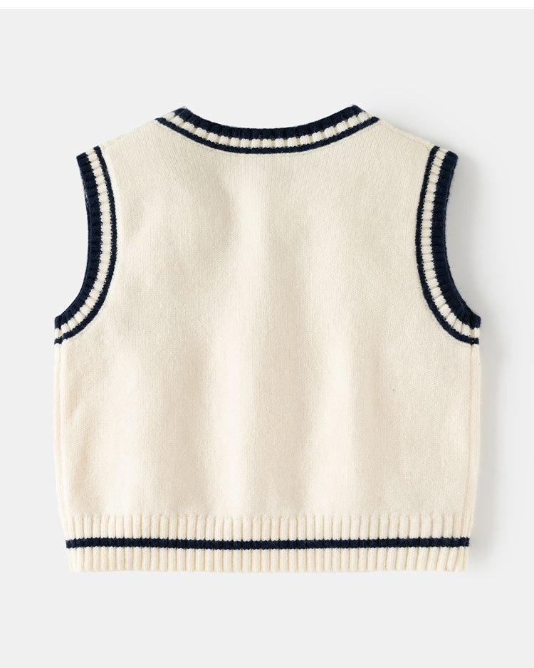 Small and Medium-sized Boys and Girls College Style Knitted Vest Autumn New Children's Contrasting Colors Outside Wearing Sleeveless Sweater Vest
