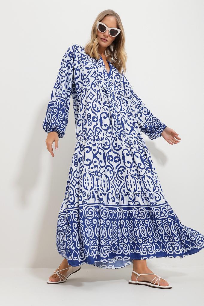 Women's Hijab Dress New Season Fashion Orange Magnetic Collar Paisley Patterned Maxi Dress