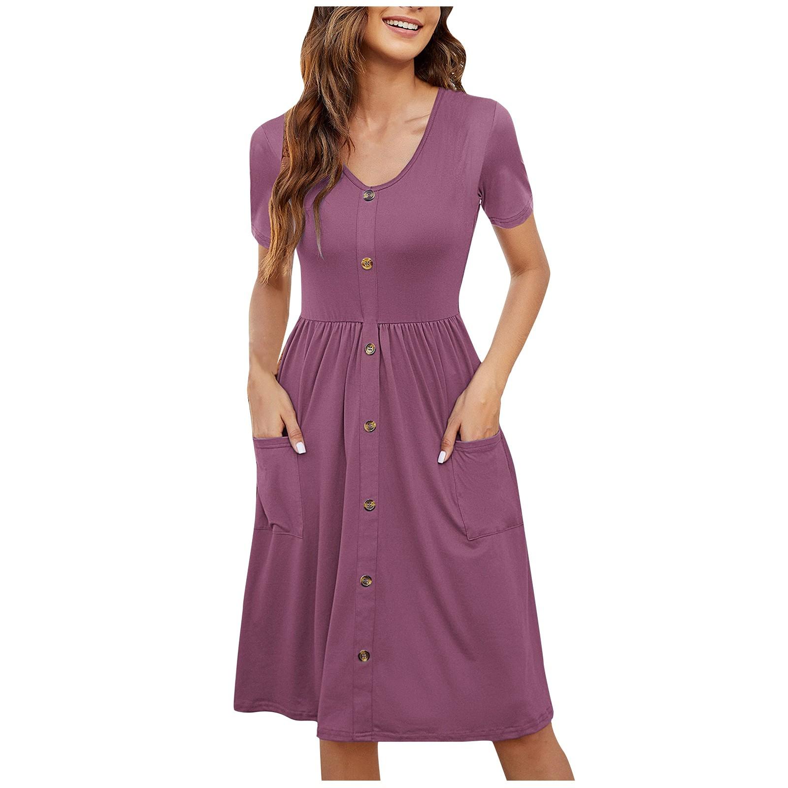 

(SU)Women Casual Mujer, Manga Corta, Con Botones, Hasta La Rodilla, Con Bolsillos