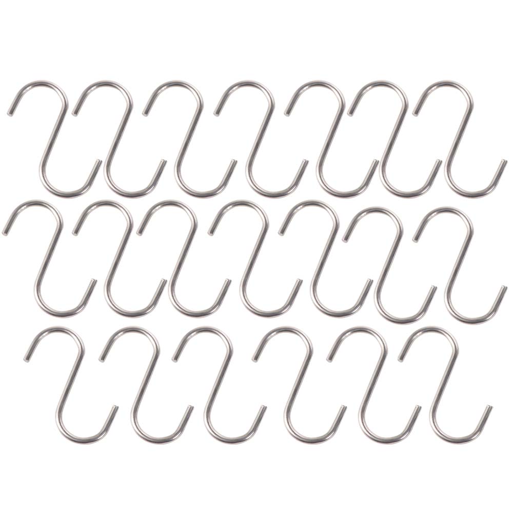 20PCS Multi-Use S Shaped Hooks Sturdy S Hanger Hook Stainless Steel Hangers  Wardrobe
