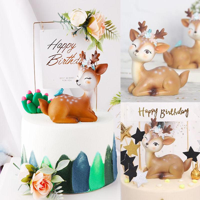 Baby Geburtstag Hirsch Kuchen Topper Lustiges Spielzeug für Kinder Kinder Mädchen Kleine Geschenke Kuchendekoration Tierdekoration Cupcake Topper