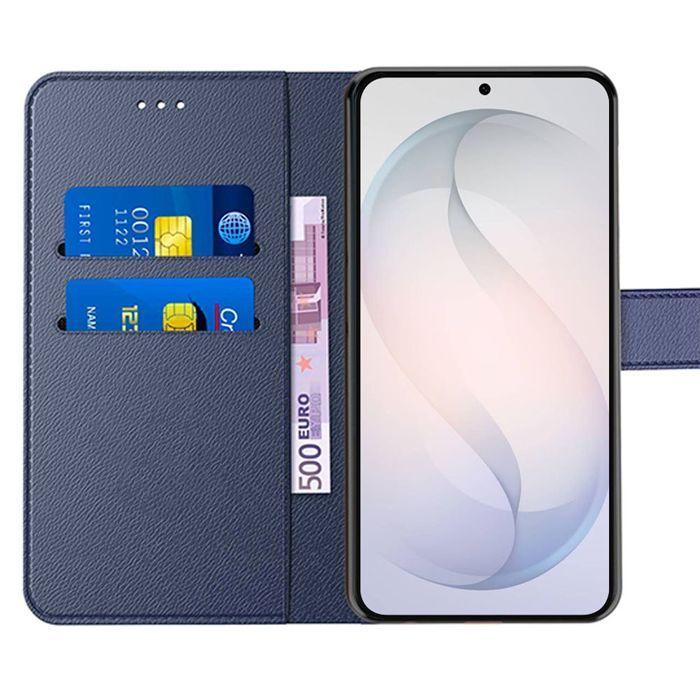 Coque pour Samsung Galaxy S26, Protection Rabat Cuir Synthétique Bleu Marine - 2 Verres Trempés