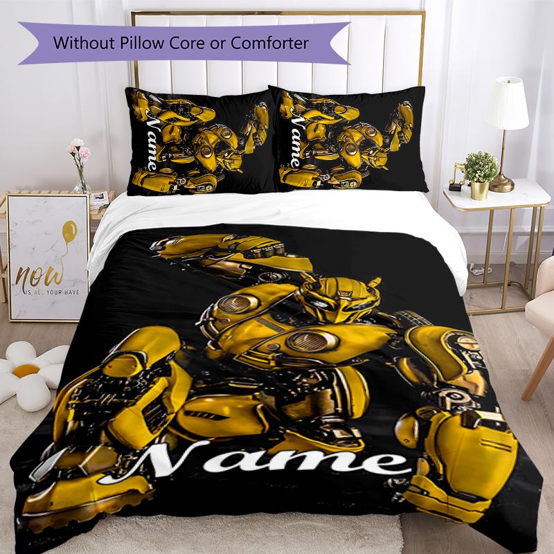 3pcs Custom Name Bumblebee Bedding Set Duvet Cover Closure Includes 1 Duvet Cover & 2 Pillowcases for All Seasons Bedroom Decor