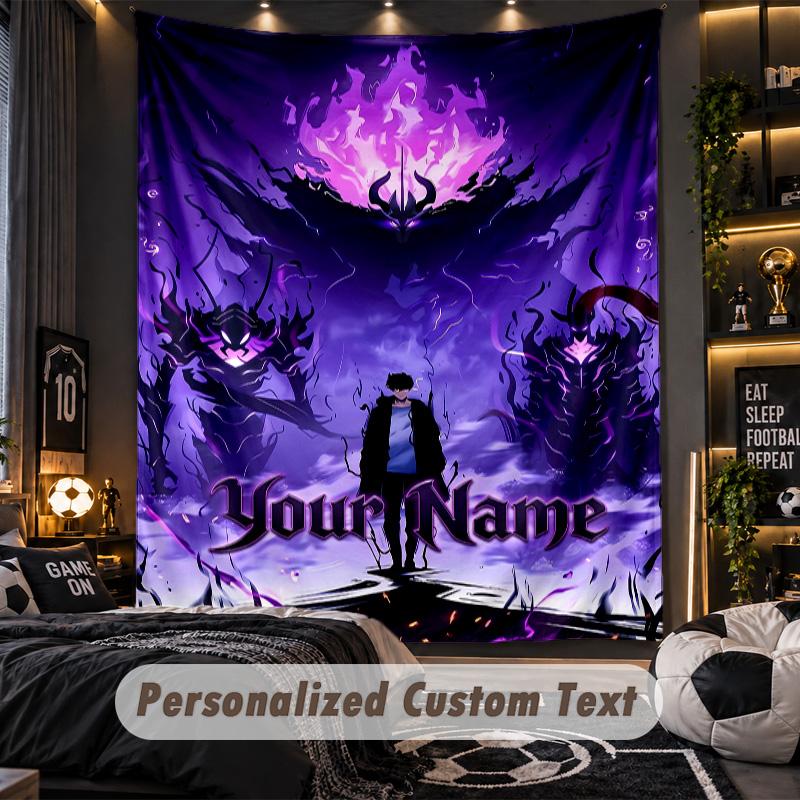 Personalized Wall Tapestry,Solo Leveling Custom Printed Name, Fabric Wall Art For Indoor Room Backdrop