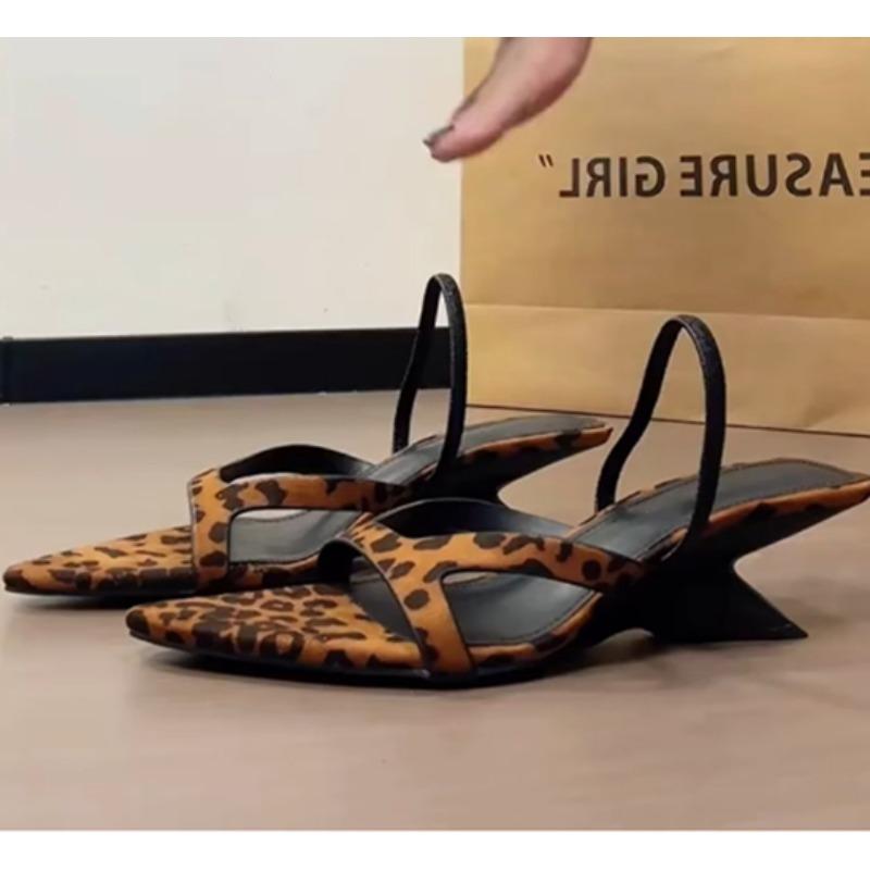 Leopard Women's Slippers Designer Mid Heels Shoes Elegant Summer Sandals 2025 Sexy Pumps Flip Flops New Party Sandalias De Mujer
