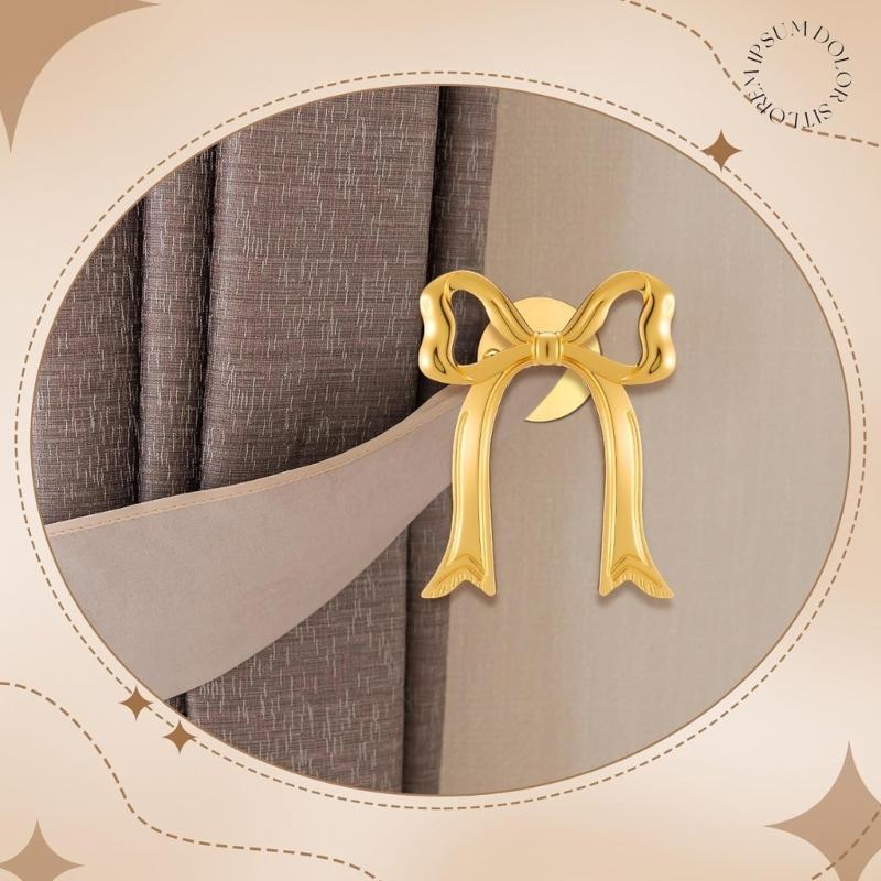 2PCS Decorative Bowknot Shape Curtain Clips Practical Metal Drapery Hook Space Saving S Hook Design for Living Room Bedroom decors