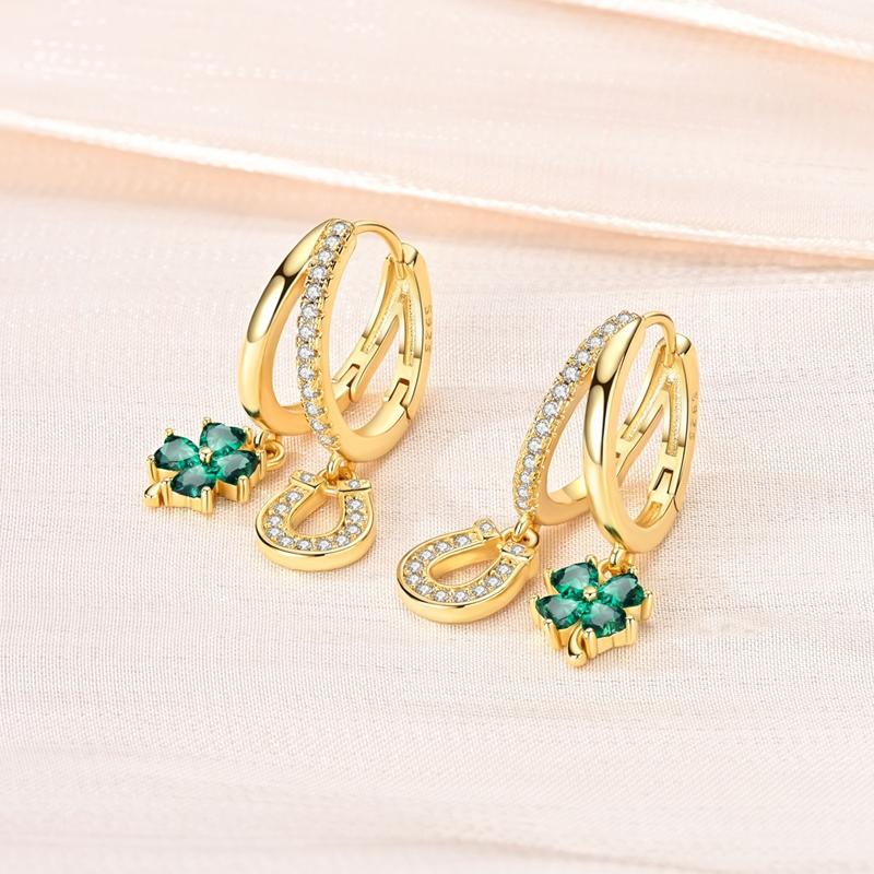 Four-leaf Clover Earrings Women 925 Silver CZ Zircon Jewelry Ear Studs Sparkling Pave Earring Wedding Anniversary Gifts