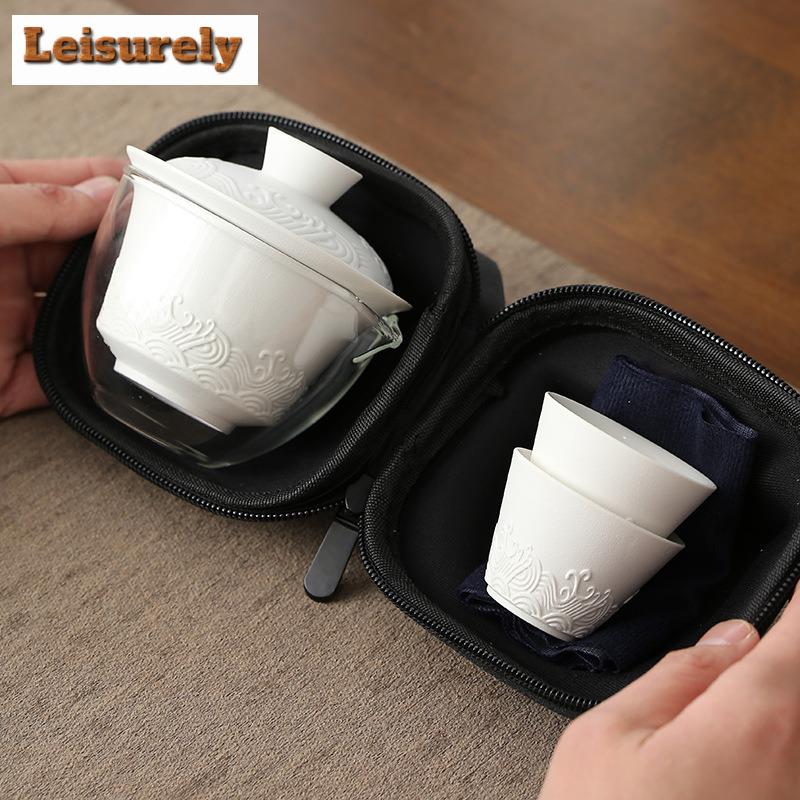 1 Bowl 2 Cups Zen Teapot And Tea Cup Set Kit Household Tea Making Travel Tea Set Outdoor Portable Bag Chinese Tea Set Supplies