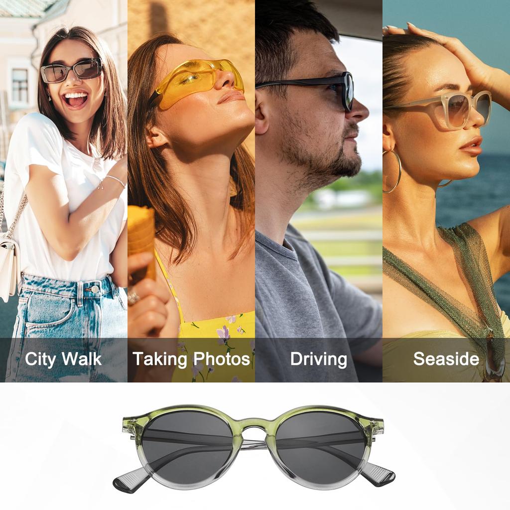 polarized retro and trendy clear [uxcell] Square-shaped sunglasses, style, unisex, gray-green (black-gray lenses)