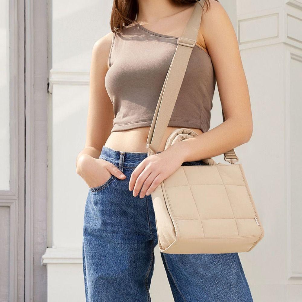 Lightweight Quilted Tote Bag Nylon Multi-Pocket Crossbody Bag Large Capacity Detachable Strap Shoulder Bag Work