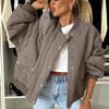 Women's Fashion Casual Fall And Winter Solid Color Short Zipper Jacket Cotton Coat