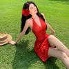 French Niche Design Red Polka Dot Neck Backless Vacation Dress Female Sexy Hot Girl Travel Photo Skirt