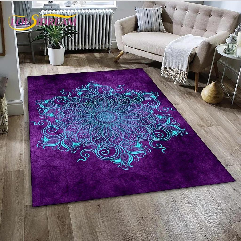 Mandala Yoga Blume Böhmen Meditation Natur Teppich für Wohnzimmer Schlafzimmer Dekoration, Rutschfeste Dekoration für Sofa Fußmatte Geschenk