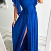 Women's V Neck Maxi Dress Short Sleeve Wrap Front High Slit Elegant Party Dress