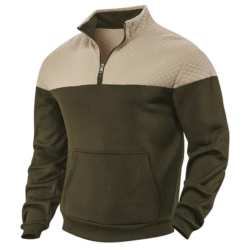 Lässiges Herren Sweatshirt mit Farbblockdesign, locker, übergroß, Stehkragen, Reißverschluss