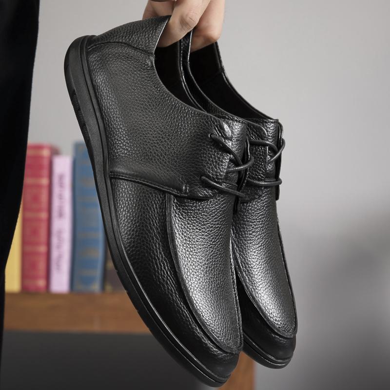 Men's Business Shoes genuine leather Soft Moccasins Comfortable Casual Shoes for Men Autumn Solid Black Men Sneakers