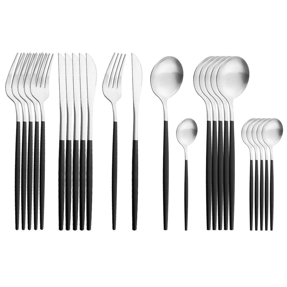 

24 шт., золотой матовый набор столовых приборов, набор столовой посуды из нержавеющей стали, серебряный нож, вилка, ложка, столовое серебро, набор кухонных столовых приборов чёрный/серебряный