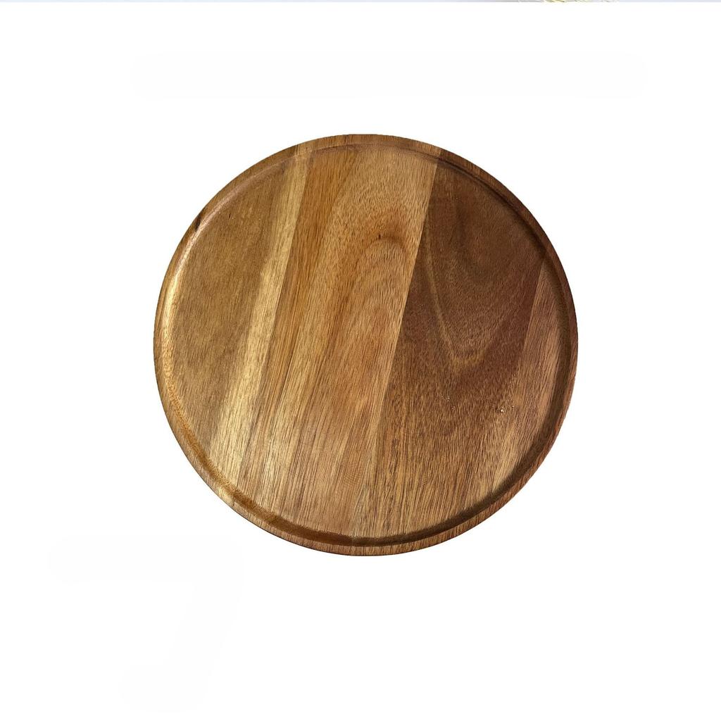 1Pc Japanese-style Acacia Round Large Wooden Tray Hotel Tea Cup Wooden Plate Household Solid Wood Plate Small Wooden Plate