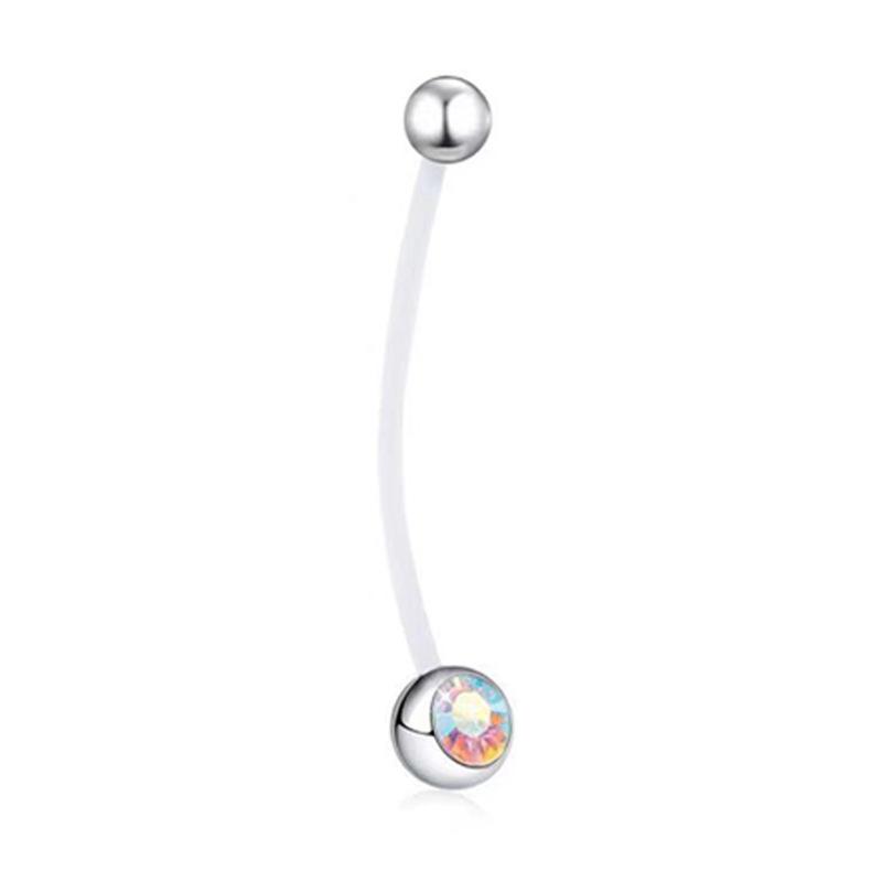 Acrylic Soft Bar Navel Ring for Pregnant Women - Steel Ball, Multi-color, Long Belly Button Piercing Ornament