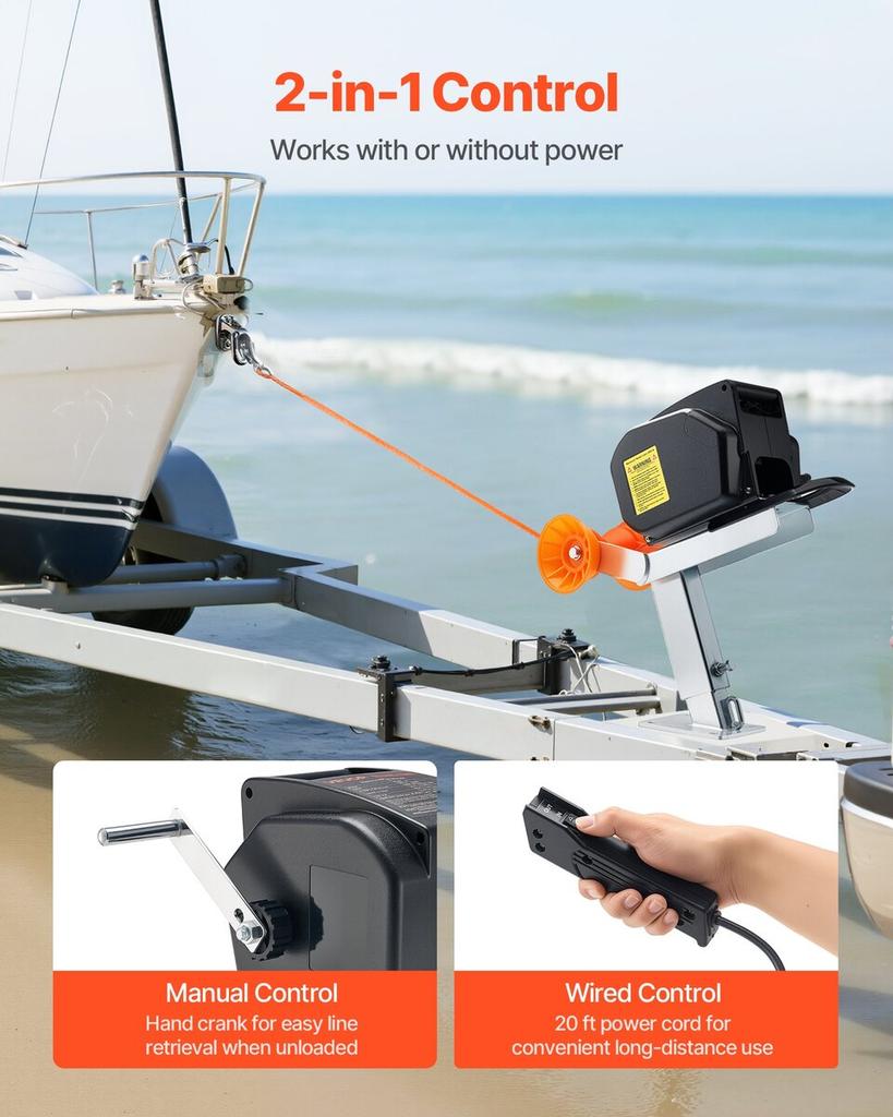 Verricello Elettrico per Barca, 12V CC 300W, Verricello Elettrico Reversibile per Rimorchio per Barche Fino a 900 kg, Avvolgimento Motorizzato, Svolgimento Motorizzato e Funzionamento a Ruota Libera per Barche