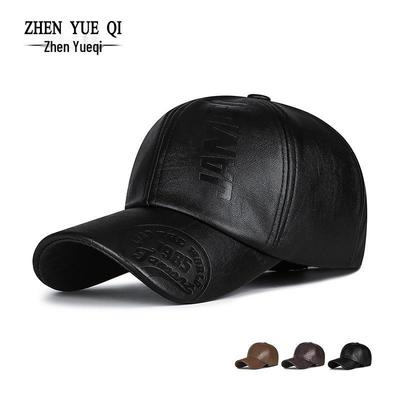 Men's PU Leather Embossed Letter Baseball Cap - Adjustable Retro Hat for Autumn/Winter