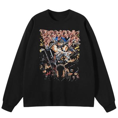 Streetwear Japanese Cartoon Graphic Black T-Shirt Cotton Unisex Tops Tees Long Sleeves T Shirt