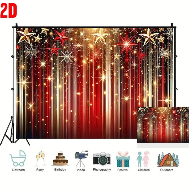 1Pcs Festive Red Golden Stars Sparkling Lights Decoration Background Celebration Backdrop Decorations For Photo Studio Booth Party