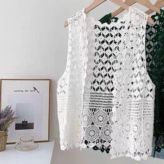 Chaleco de ganchillo de punto hueco para el verano de mujer con nuevo top de tirantes suelto bohemio sin mangas