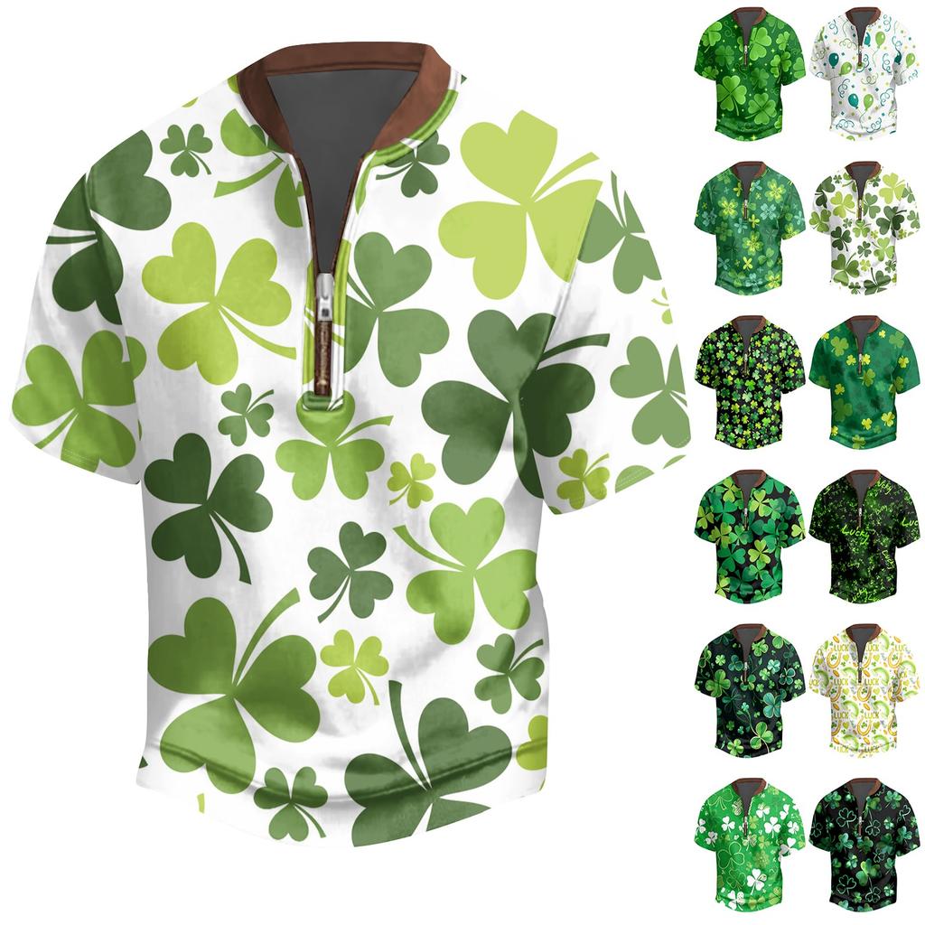 Pánské ležérní tričko s polovičním zipem, krátký rukáv