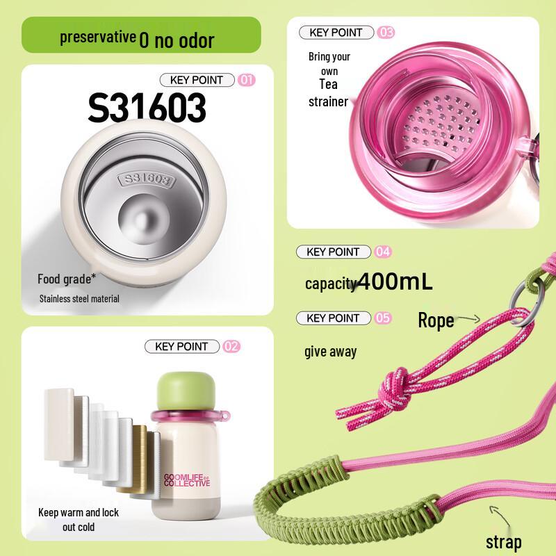 GOOM Modern 316 Stainless Steel Portable Insulated Mug 400ml