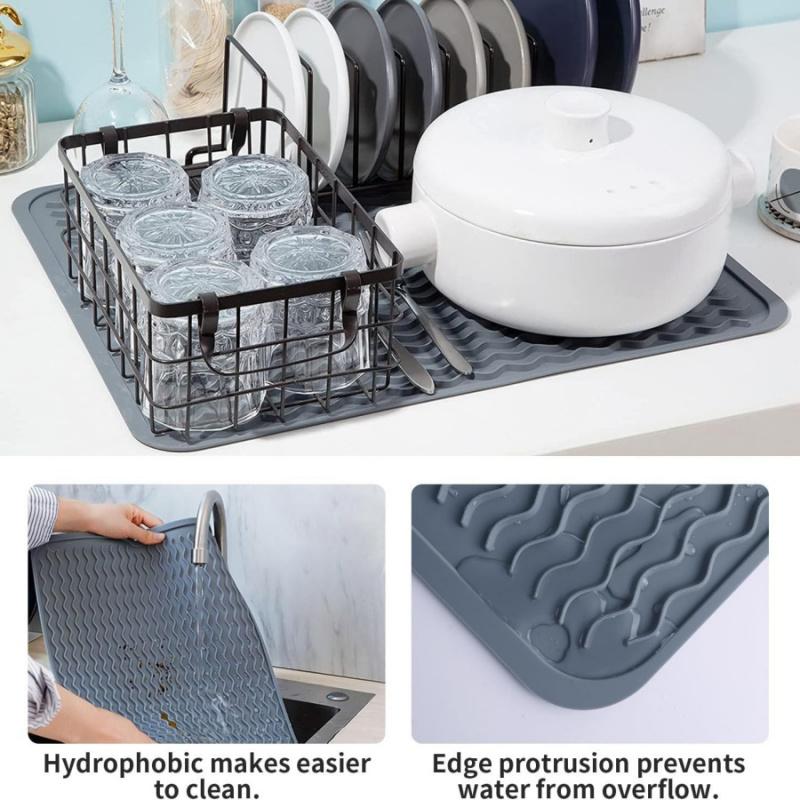 1PCKitchen Draining Mat Silicone Heat Insulation Mat Countertop Stove Mat Anti-scald Mat Tableware Dish Drying Mat