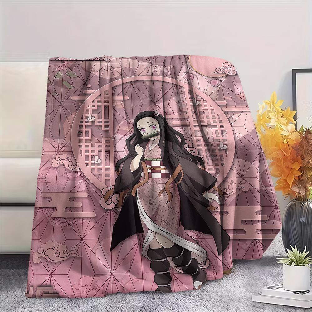 1PC Demon Slayer Print Flannel Blanket, High quality All Seasons, Home Decor, Warmth and Comfort, Perfect for Christmas Gifts