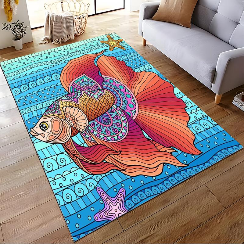 Colorful Goldfish Pattern Carpet with Ocean Theme and Vibrant Design Suitable for Use As an Anti-slip for Living Room Bedroom Sofas
